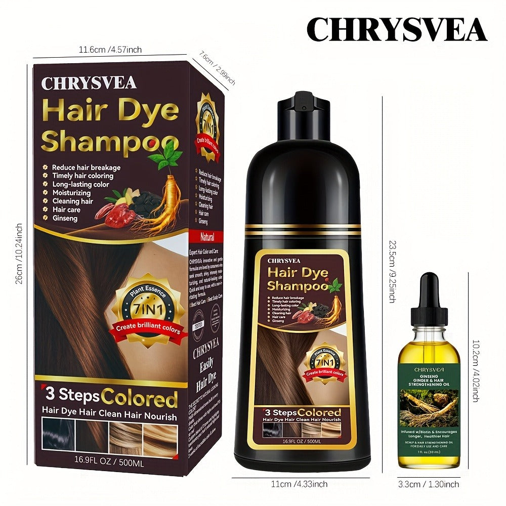 Hair Dye Shampoo & Rosemary Essential Oil Set 7-in-1 — 100% White Hair Coverage, Herbal Formula, Long-Lasting Color, 9 Shades, Unisex, 16.91 oz