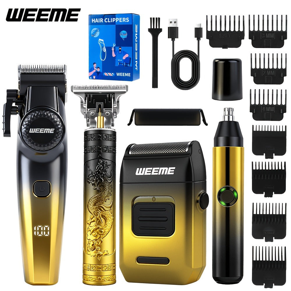 [Ideal Gift] 1/2/4Pcs Advanced Gradient Green Design Electric Grooming Kit: A Hair Clipper, Electric Shaver, Beard Trimmer, And Ear And Nose Hair Trimmer, Ideal Gift For Your Husband, Boyfriend, Father Day Gift. Just This One Set Is Enough To Get Handsome