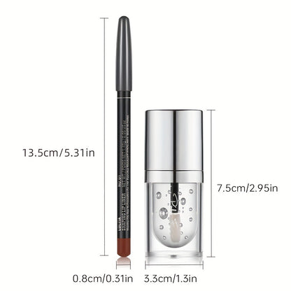 Lip Liner and Lip Oil Set - Long Lasting Silky Smooth Liner with Nourishing Hydrating Lip Oil for Plump Glossy Lips, 3 Shades