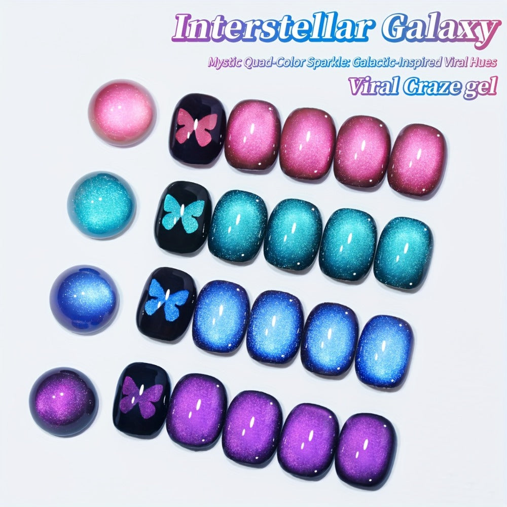 Cat Eye Gel Polish 4-Color Set - Interstellar Galaxy Series Magnetic Nail Polish with Dazzling Shiny Luster, Strong & Non-Damaging UV Gel for Salon Nail Art
