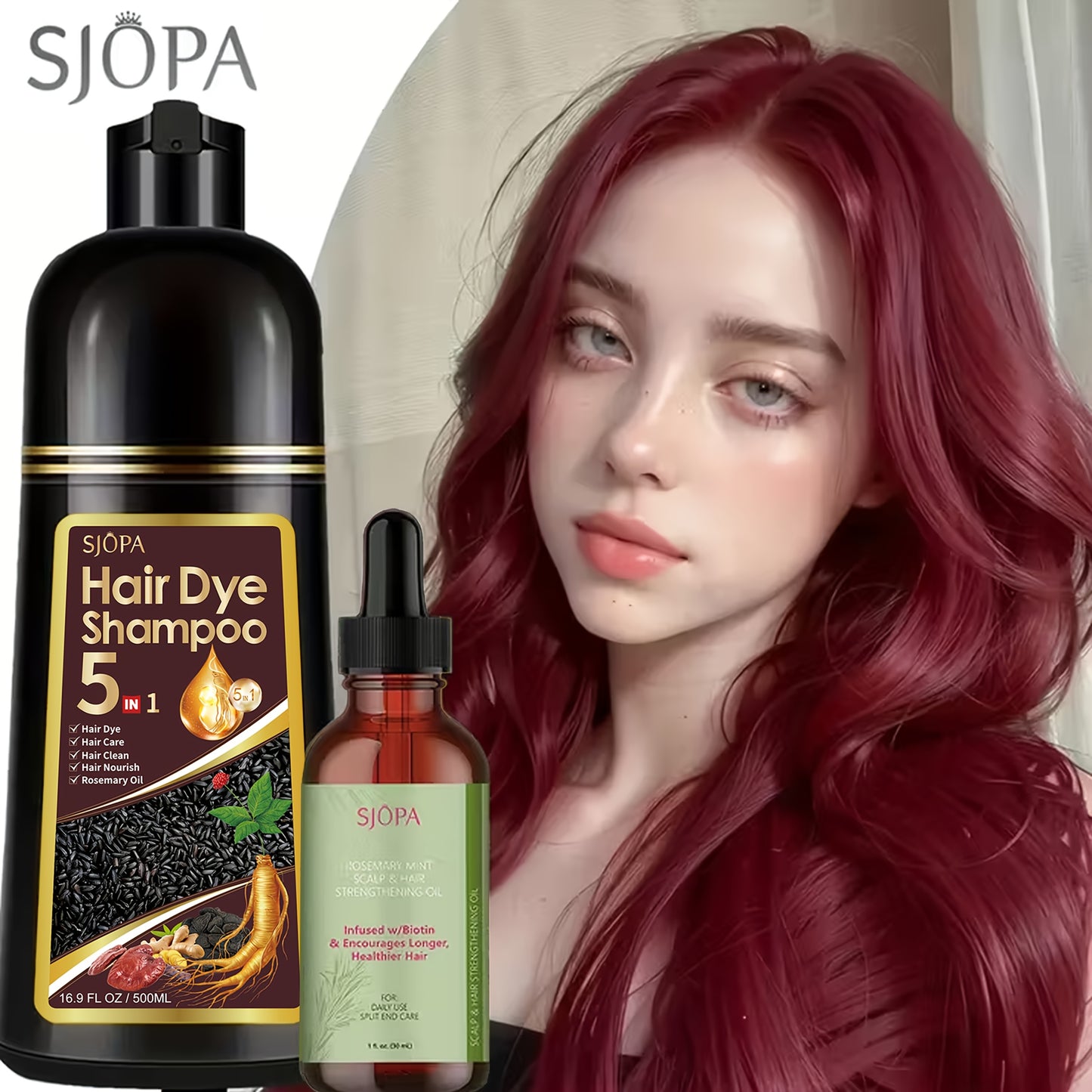 Hair Coloring Shampoo 5-in-1 Herbal Formula with Rosemary Oil - 100% Gray Hair Coverage Long Lasting Moisturizing Unisex Color Shampoo Set Black Brown Purple Red White Multi Color 500ml