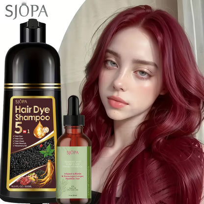 Hair Coloring Shampoo 5-in-1 Herbal Formula with Rosemary Oil - 100% Gray Hair Coverage Long Lasting Moisturizing Unisex Color Shampoo Set Black Brown Purple Red White Multi Color 500ml