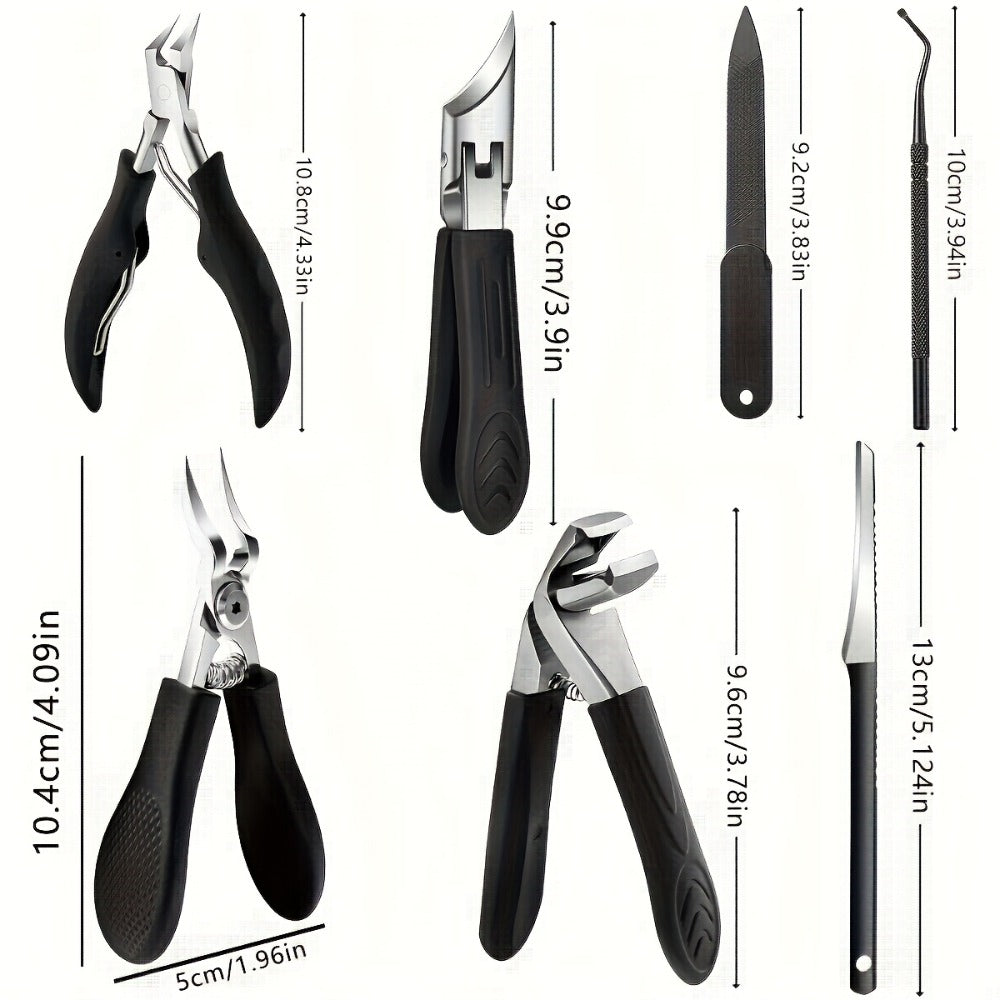 9pcs Stainless Steel Nail Care Set | Suitable for Ingrown and Thick Nails - Heavy-duty Scissors Set with Nail File, Foot File, Cuticle Forceps, and Beauty Tools - Modern Design, Essential for Men, Women, Seniors, Halloween Gifts