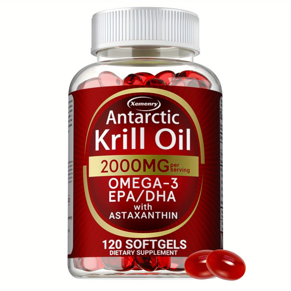 Antarctic Krill Oil - 2000 Mg - Rich in Omega-3 EPA, DHA and Astaxanthin - Supports Bone, Immune Health - 120pcs