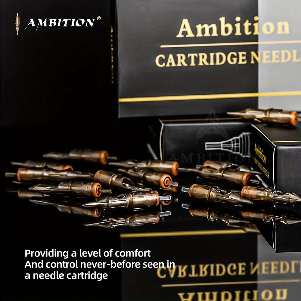 Tattoo Cartridge Needles 20pcs by Ambition – RL RS RM Sizes for Tattoo PMU & SMP | Disposable Sterilized Cartridges with Safety Membrane for Tattoo Machines