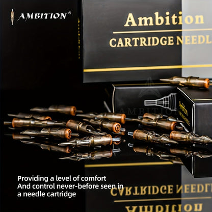 Tattoo Cartridge Needles 20pcs by Ambition – RL RS RM Sizes for Tattoo PMU & SMP | Disposable Sterilized Cartridges with Safety Membrane for Tattoo Machines