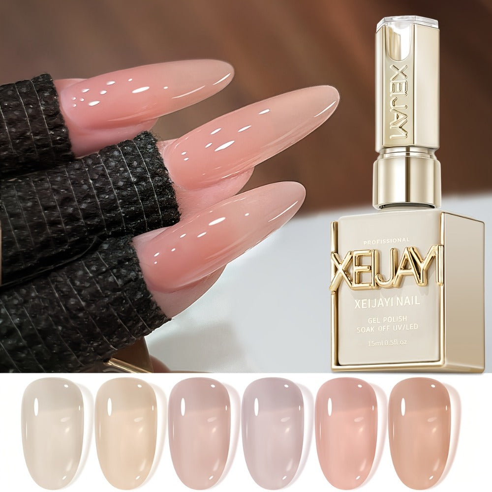 XEIJAYI 6pcs/Set 0.51oz New Popular Nail Gel Semi Permanent Nail Art Soaking LED Nail Salon Nail Salon Gel