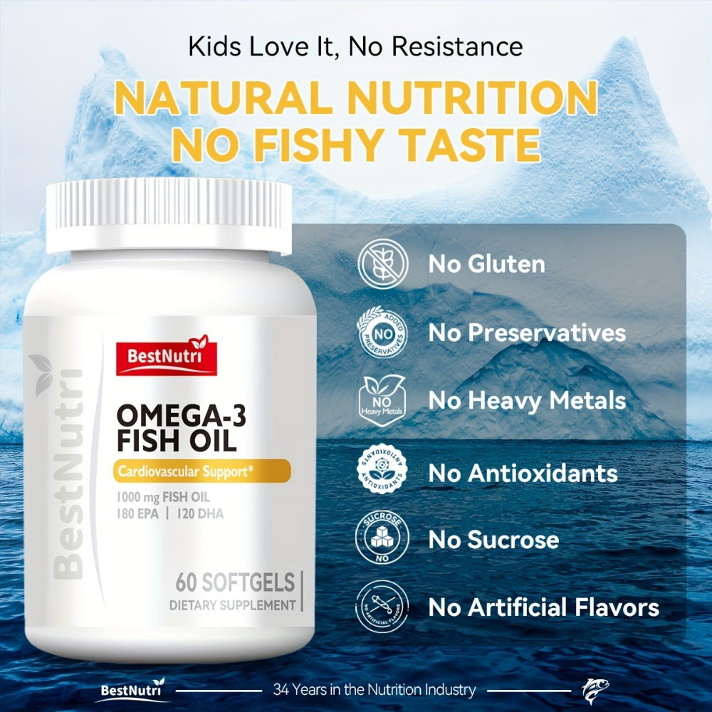 Omega-3 Fish Oil - 2000mg Per Serving, EPA & DHA for Brain Vitality & Heart Health, Cold - Extracted, CGMP, Suitable for Young Adults & Adults - Omega-3 PRO (60 Sgels); Omega-3 PRO (90 Sgels); New Upgrade (60 Sgels); New Upgrade (90 Sgels)