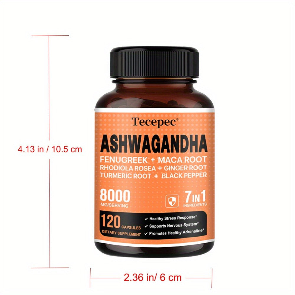 7-in-1 Supplement Containing Ashwagandha, Maca, Rhodiola Rosea, Ginseng, Etc. - Supports Stress And Nerve Health - 120 Capsules(Choose 1 Or 2 Bottles)