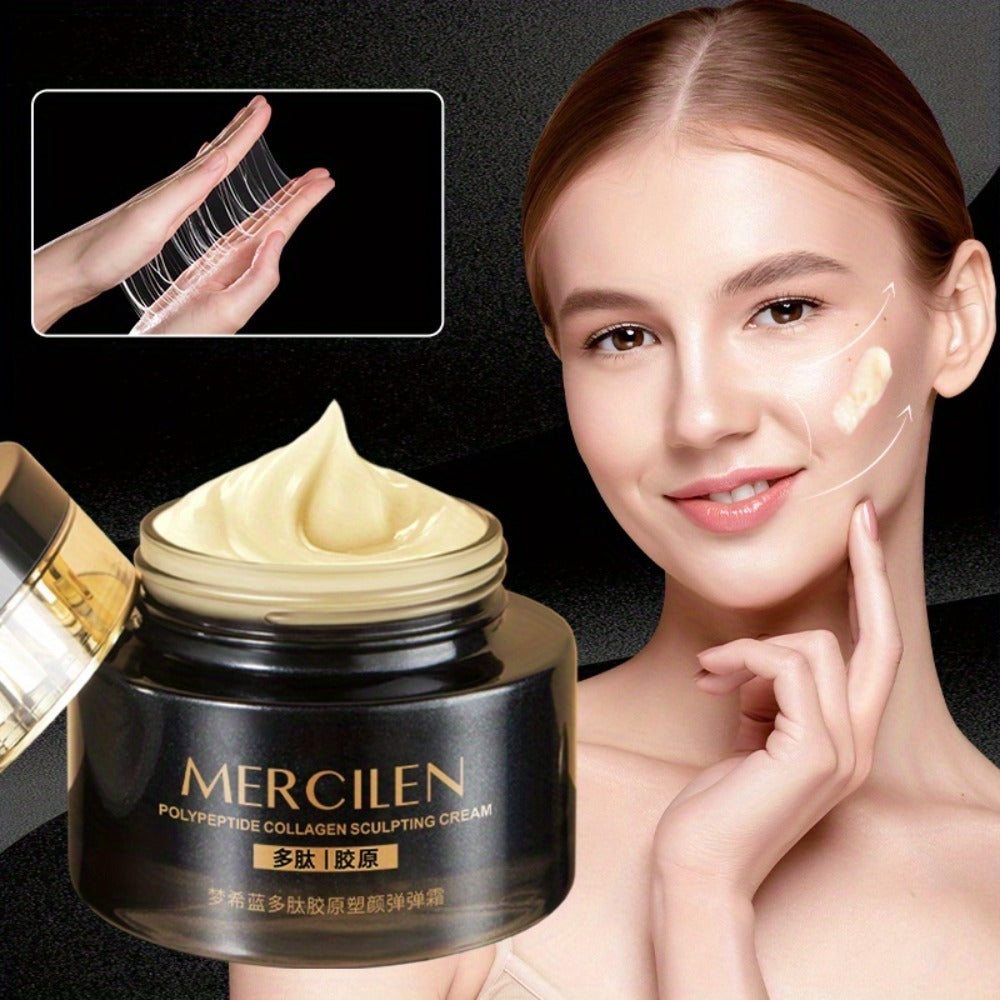 Mercilen Collagen Sculpting Cream - Hydrating & Firming Light Beige Care with Hyaluronic Acid, Plant-Based Squalane & Glycerin, Alcohol-Free for Normal to Sensitive Light Beige, Unisex Skincare, Sleek Black Packaging, Elegant Design