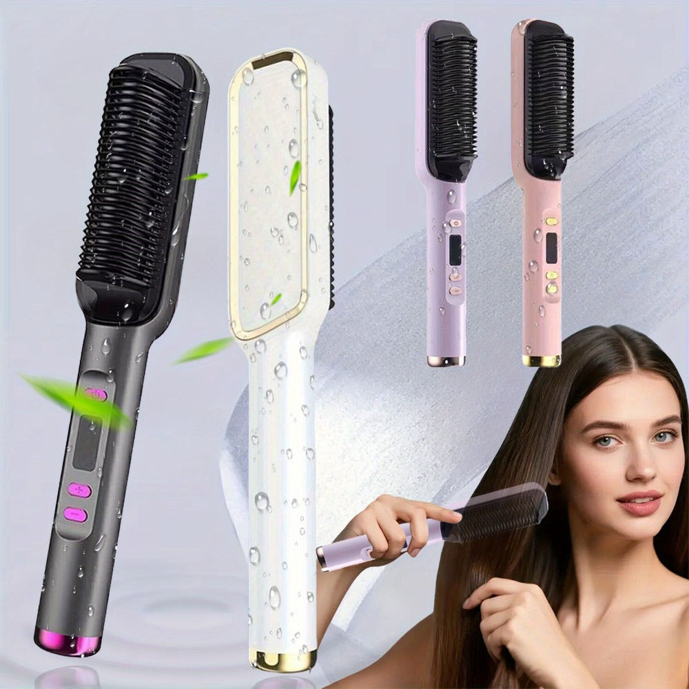 2 in 1 Curling Hair Straightener+2 Hairpins + 1 Comb, 35S Fast Hair Straightener, Women'S Hair Straightener, LCD Display Hair Straightener, 4-Speed Temperature Flat Iron Brush, Anti-Scalding, Birthday Christmas Gift