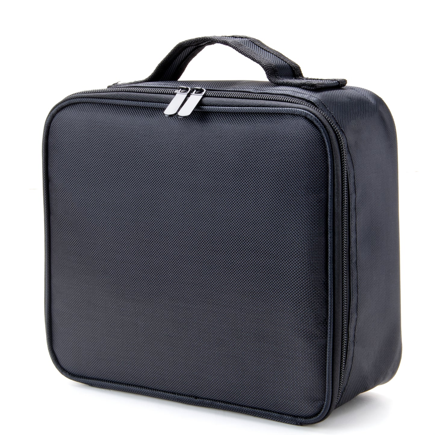 Large Capacity Makeup Bag Women Travel Toiletry Case Durable Fabric Cosmetic Organizer Sturdy Handle Easy Clean Lining for Brushes Lipstick Skincare Beauty Storage Pouch Black 10.24x9.06in
