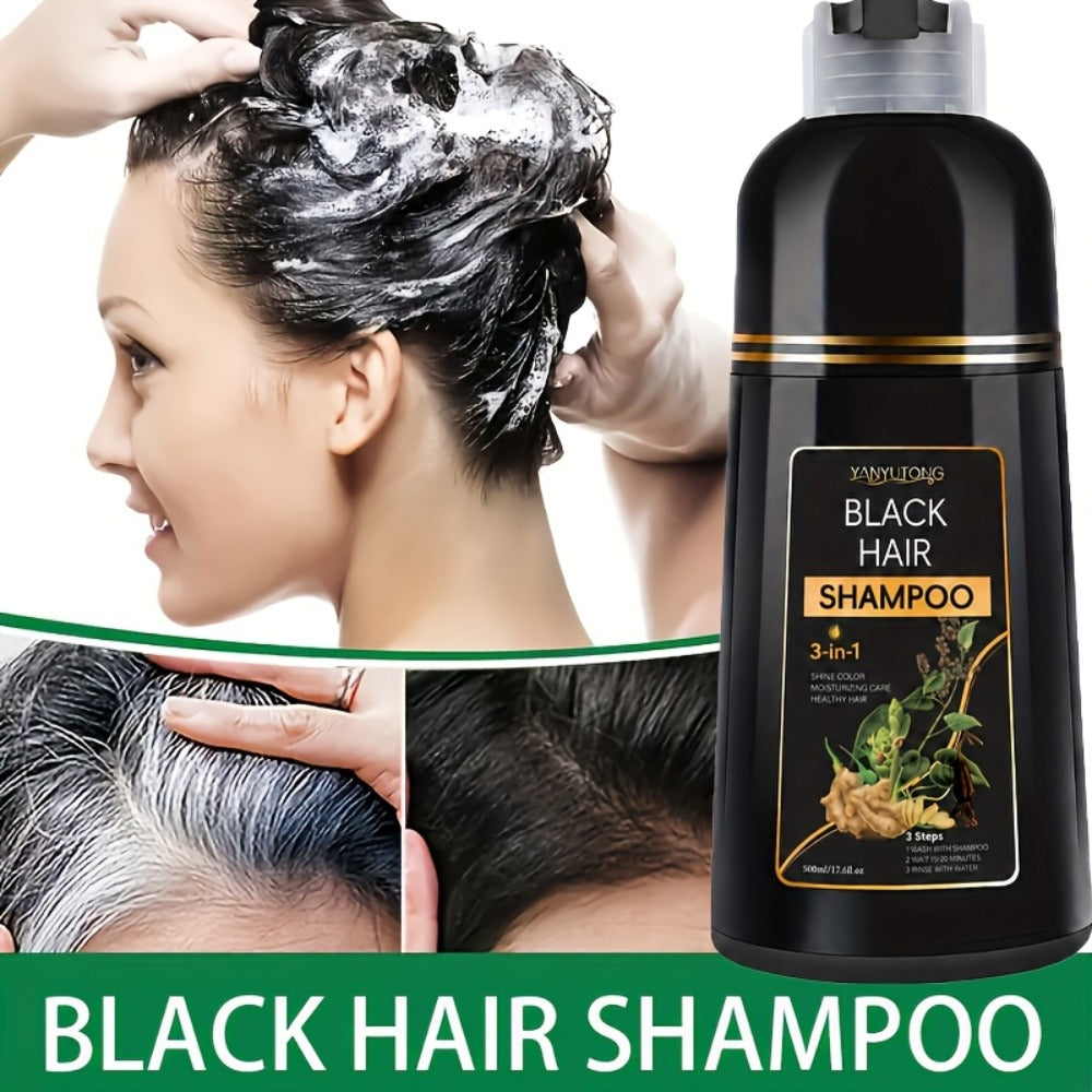 16.91oz 3-in-1 Black Hair Dye Shampoo, Covering White Hair, Herbal Hair Dye Shampoo - Natural And Healthy Plant Ingredients, Quickly Complete Hair Dyeing, Moisturize And Care For Hair, Suitable For Both Men And Women, Father'S Day Gift