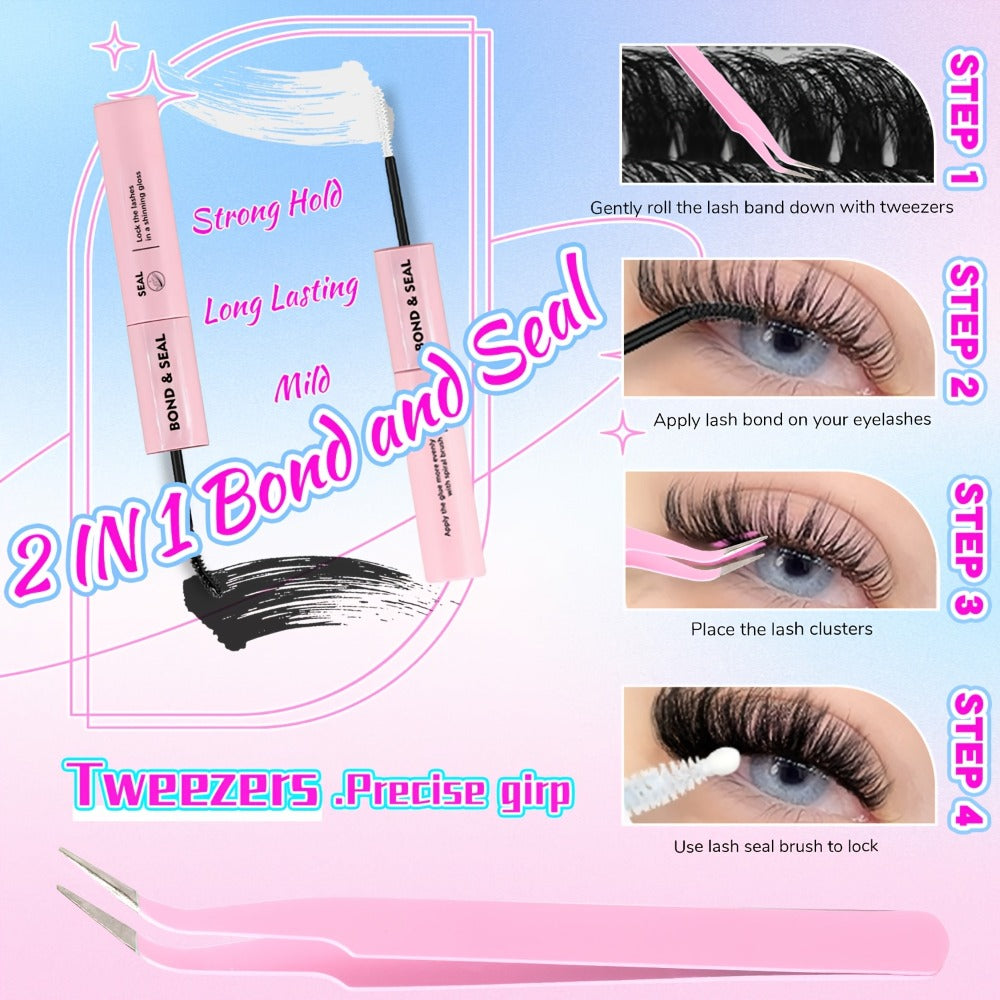 272pcs/5 Boxes Mixed Length Lash Clusters Kit Gift Set, 30D-100D Volume Cluster Lashes with Tweezers & Mascara Wands, Soft Fluffy Eyelash Clusters for Natural Or Glam Look, Perfect Gifts for Her & Mom