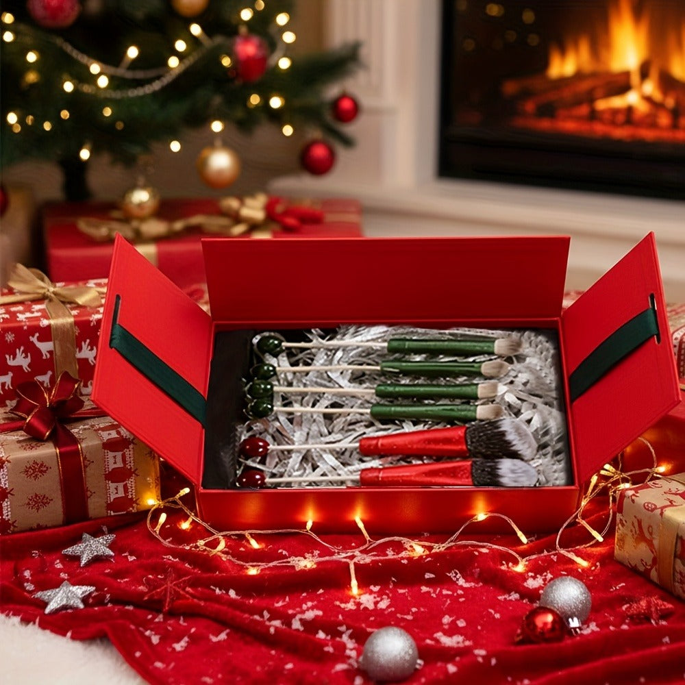 Beadable Makeup Brushes Set, Christmas Red & Green Holiday Cosmetic Brushes with Eyeshadow & Concealer Brushes, DIY Crafting Beauty Tools, Christmas, Birthday, Wedding & Best Friend Gifts