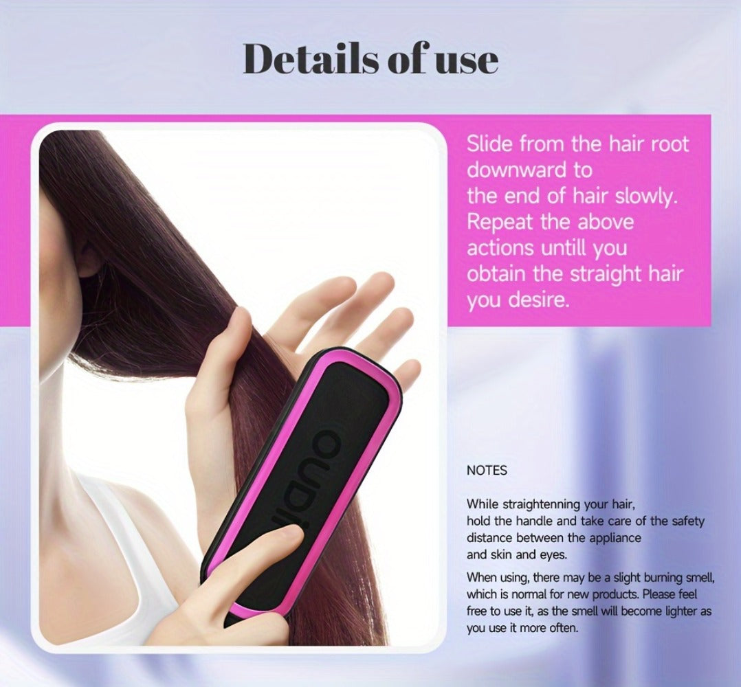 Hair Straightener Brush with Six Temperature Settings, Ionic Hair Straightening Brush Flat Iron for Women, Anti-Scald Straightening Comb Fast for Home Salon, Precise Temperature Control And Heats Up Fast, Christmas, Santa, Happy Holidays