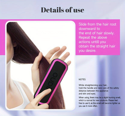 Ionic Hair Straightener Brush 6 Temperature Settings Flat Iron for Women – Anti-Scald, Fast Heat-Up, Precise Temp Control, Home & Salon Straightening Comb