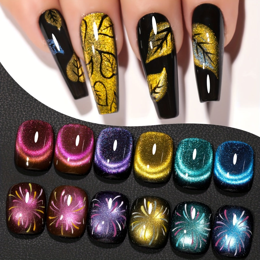 XEIJAYI Photo Frame Bottle Dopamine Cat Eye 6pcs--- Ultra-Bright Dopamine Series Cat Eye Gel Set with, Spring-Summer Fashion Nail Art Kit for Salon DIY Design, Shiny Glossy Stylish Cat Eye Art for Salon Manicure