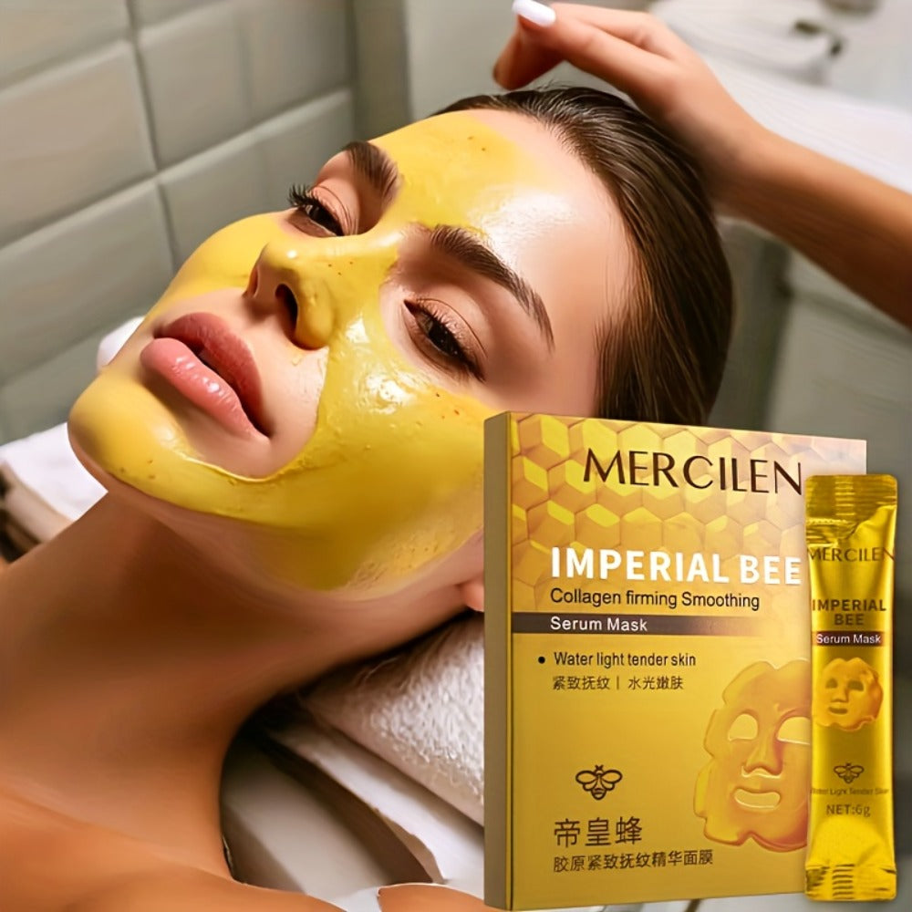 3 Boxes MERCILEN Emperor Propolis Bee Mask - with Royal Jelly, Nicotinamide, Hyaluronic Acid & Plant-Based Squalane - Deeply Hydrating, Brightening, Face Mask for Sensitive Light Beige, Golden Bee Serum - Travel-Friendly Skincare, Light Beige Color