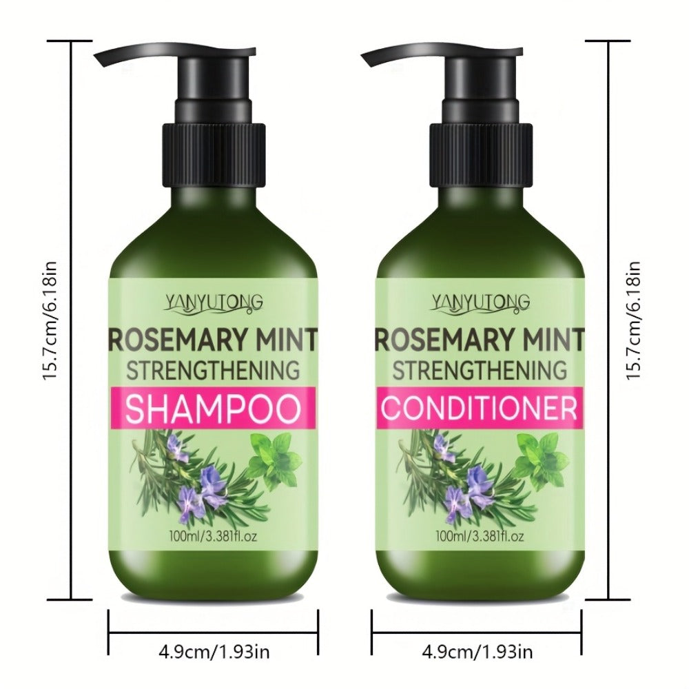 Rosemary Mint Hair Care Set 3pcs – Shampoo, Conditioner & Essential Oil with Rosemary Extract | Moisturizes Hair, Nourishes Roots | Unisex | 3.38oz+3.38oz+1.01oz