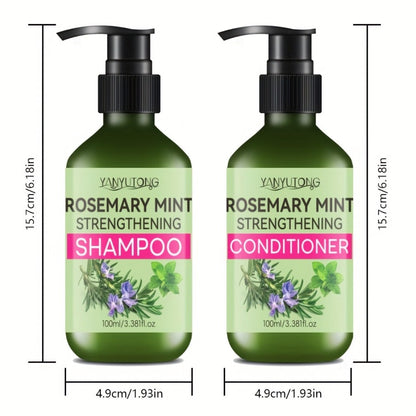 Rosemary Mint Hair Care Set 3pcs – Shampoo, Conditioner & Essential Oil with Rosemary Extract | Moisturizes Hair, Nourishes Roots | Unisex | 3.38oz+3.38oz+1.01oz