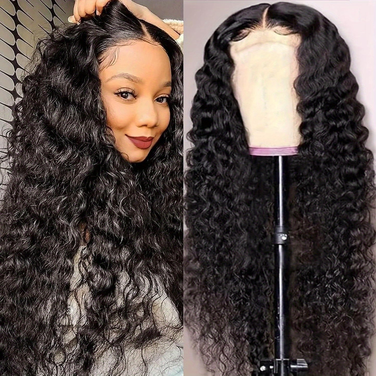 Jerry Curly Lace Closure Wig Human Hair Glueless Pre Cut Pre Plucked Wear and Go Natural Color All Skin Tones Women Men 14-24 Inch