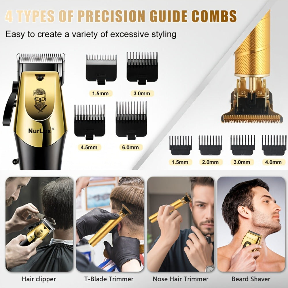 WEEME 1pc/3pcs Men'S Hair Clipper, Golden Hair Clippers LCD Display, USB Rechargeable, Guide Combs, Trimmer And Shaver, With Cleaning Brushes, Gift For Men