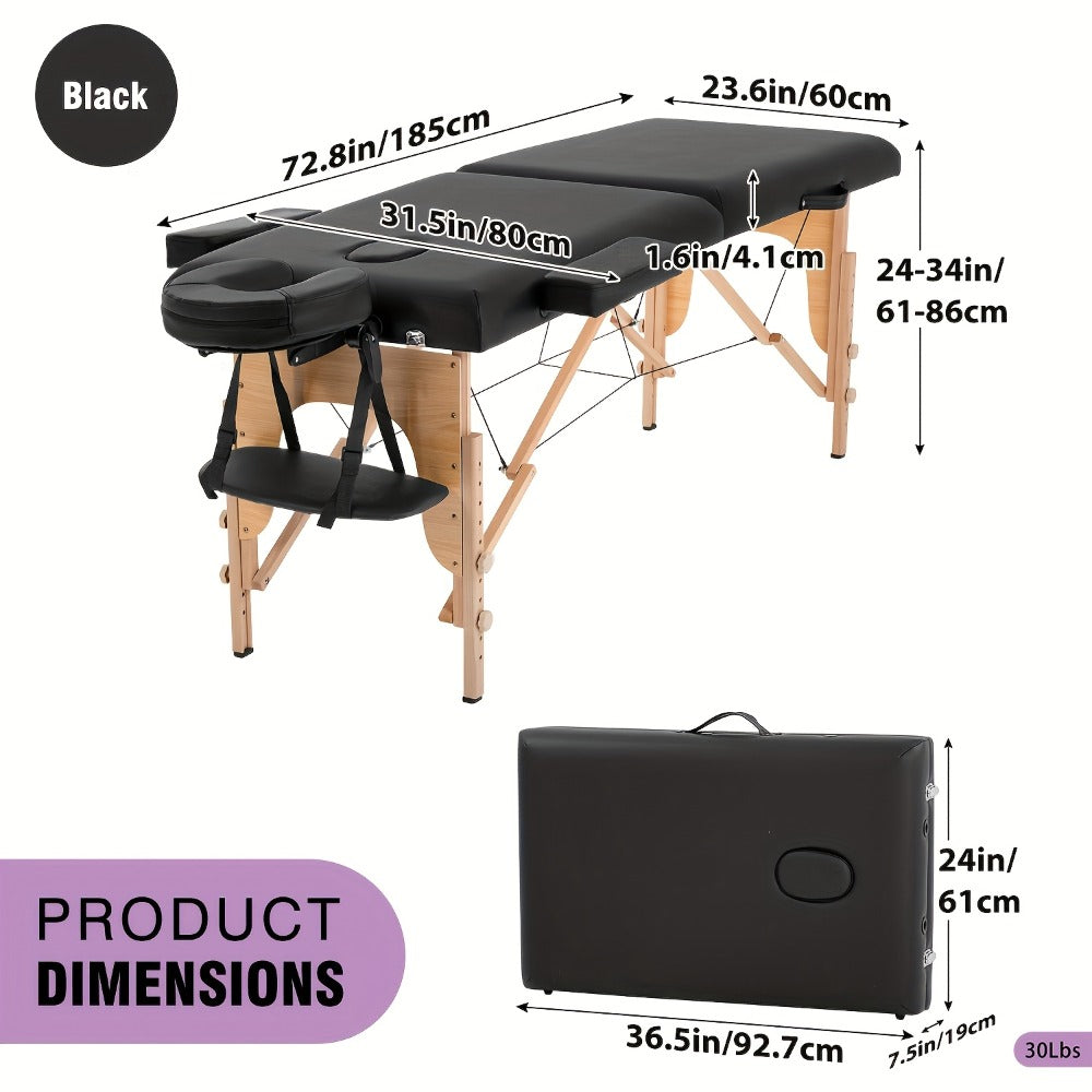 2 Fold Massage Table Portable Massage Bed Lash Spa Bed Tattoo Face Cradle Bed Adjustable with Bag
