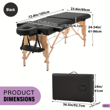 Massage Table Portable Foldable - 2 Fold Massage Bed with Carrying Bag, Adjustable Height Lash Bed Spa Tattoo Face Cradle Table for Professional & Home Use, Multiple Colors & Sizes