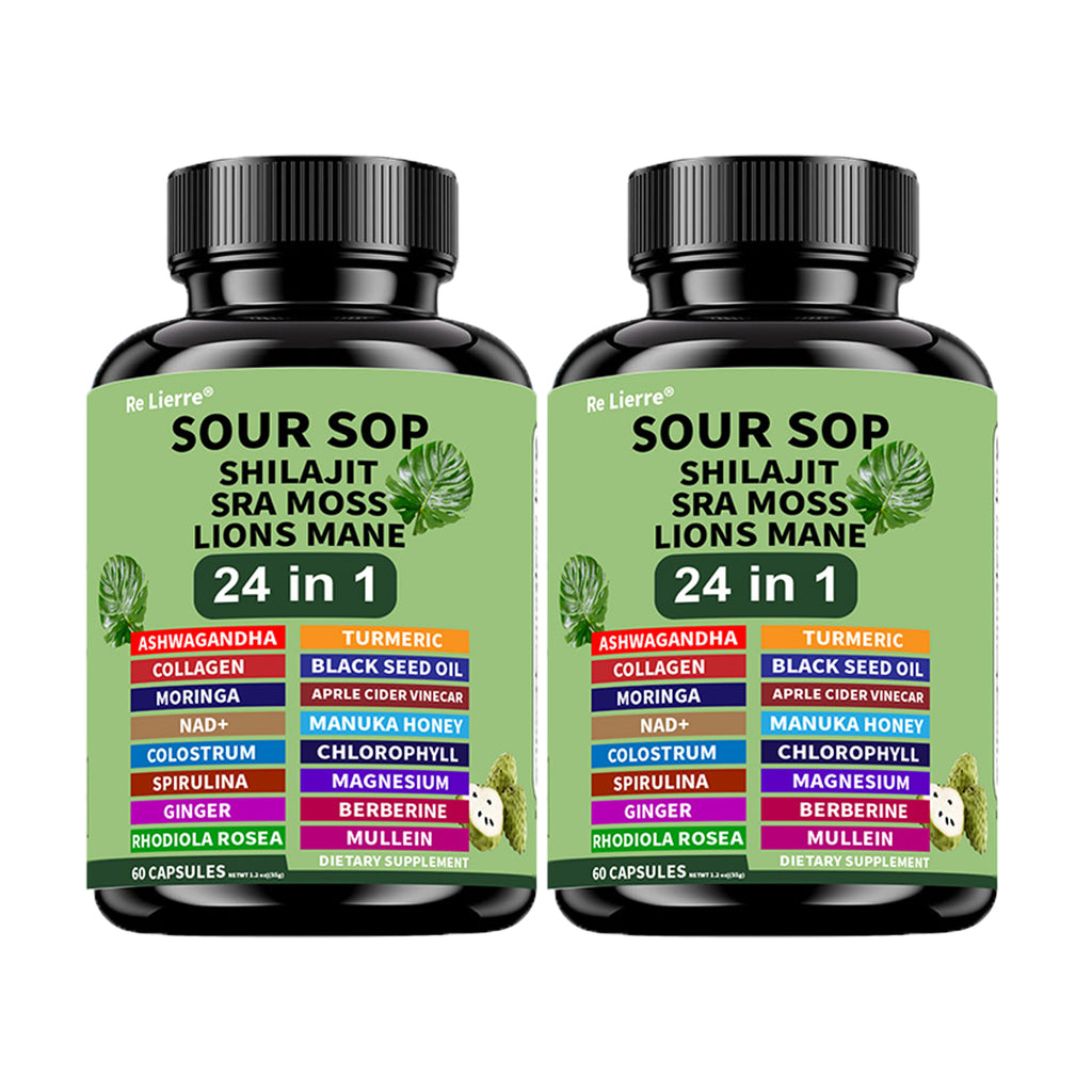 [24in1 Soursop Moss Capsules] Brakme 24in1 Soursop Shila Sea Moss Lions Mane Capsules - 1pc &2pcs, Men & Women Friendly, Supports Intestinal Health &Antioxidant