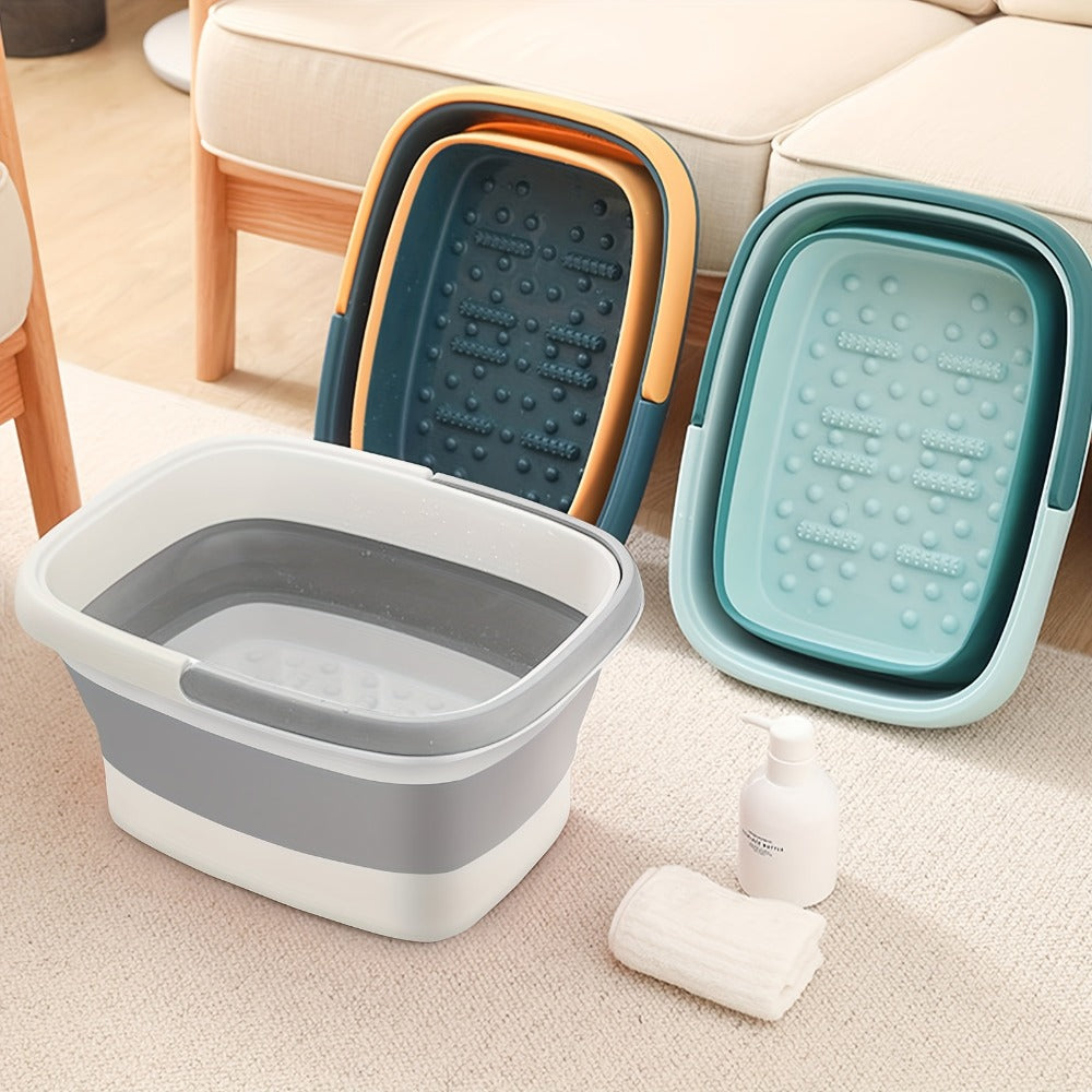 Collapsible Foot Bath Basin Foot Soak Tub, 15L/4 Gallons Large Foot Soaking Tub with Massage Acupoint for Soaking Feet, Pedicure Bowl Foot Spa, Multifunction Plastic Bucket with Handle, Foldable Laundry Basket