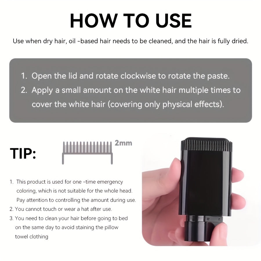 Waterproof & Sweatproof Hair Color Stick - Non-Clumping, Long-Lasting Concealer for Gray Hair Coverage with Natural Band Comb Design, Easy Application for a Even Applicatio