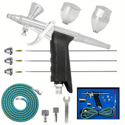 Professional Airbrush Kit Double Action Trigger - 0.3/0.5/0.8mm Needles, 2/5/13cc Cups, 10ft Hose for Nail Art Cake Makeup Painting Tattoo