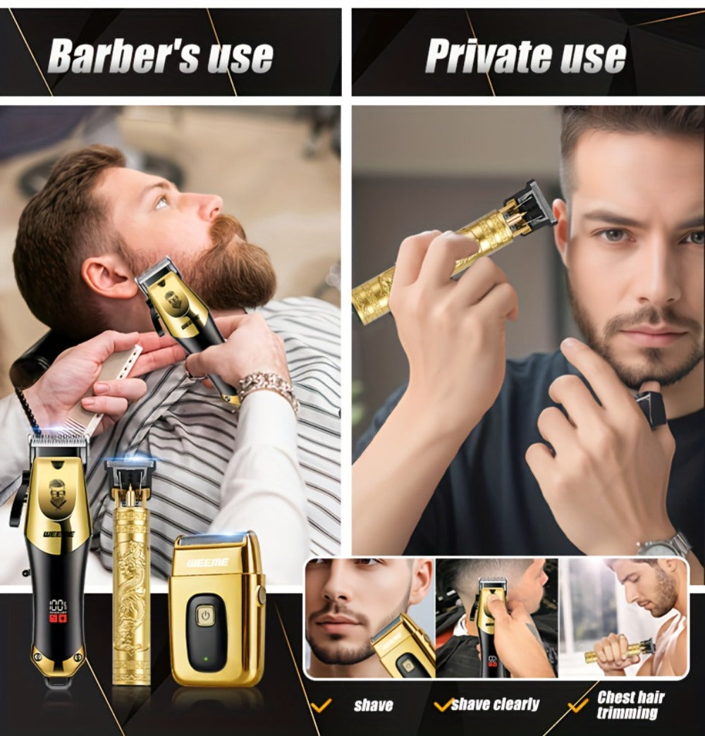 1pc/3pcs WEEME 3-In-1 USB Rechargeable Men'S Grooming Kit - Hair Clippers, Trimmer, And Shaver Set - ABS Plastic, Lithium Battery, Ideal Gift for Boyfriend Or Father