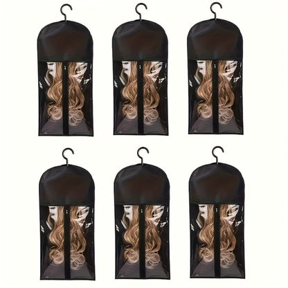 Wig Storage Bags with Hangers 6 Pack Dustproof Large Capacity Wig Organizer Bag Set Zipper Closet Hanging Bag for Wigs Hair Extensions Accessories Travel Salon Home Black