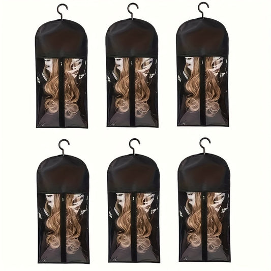 [Durable Wig Storage Bags] 6pcs Durable Wig Storage Bags with Hangers - Hair Extension Organizer for Multiple Wigs & Accessories