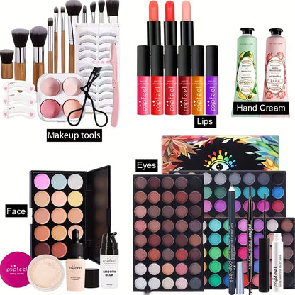 Full Face Makeup Kit All in One Complete Beauty Set with Brush - Foundation Blush Eyeshadow Palette Mascara Berry Neutral Tones Gift for Women