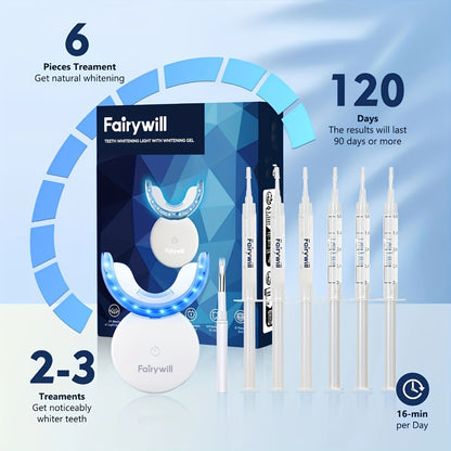 LED Teeth Whitening Kit with Carbamide Peroxide Gel — 6 Tubes 3ml, LED Accelerator Light, Whitening Tray & Case, Fast & Gentle Formula for Sensitive Teeth