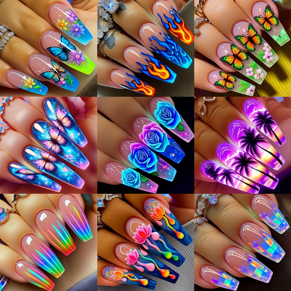 216 Press-On Fake Nails, Coffin Press on Nails Flower Fake Nails Nude Pink Acrylic Nails Reusable Spring Summer False Nails Glossy Full Cover Medium Length Shape Stick on Nails for Women Art Manicure