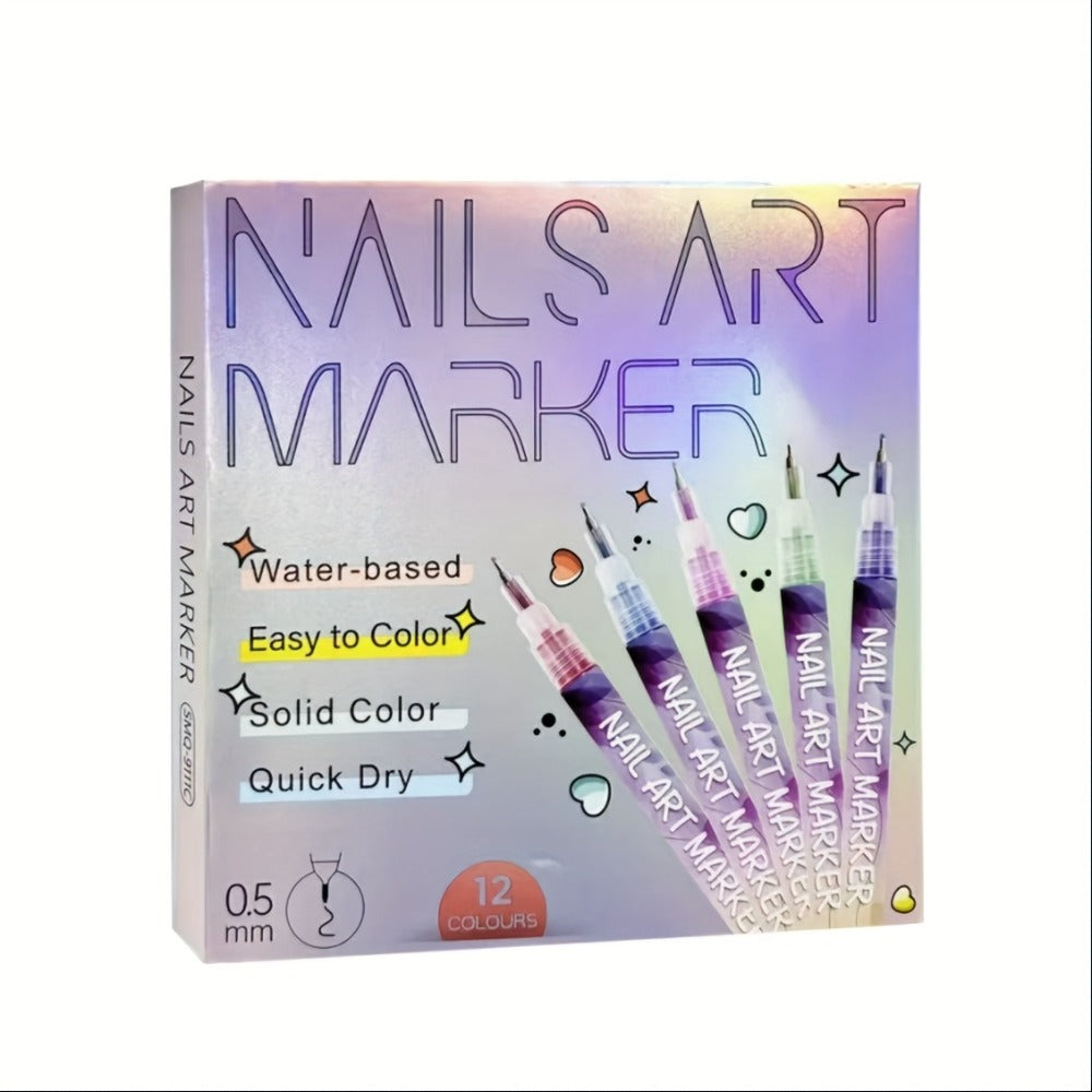 1set Nail Doodle Pen 12-color Nail Art Pens, Nail Art DIY Dot Stitching Pen, 3D Doodle Nail Art Pen, Nail Art Pen Set, Quick Drying, Suitable for Home And Salon DIY, Valentine's Day Nail Supplies Gift Graduation Gifts, Back to School.