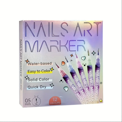 Nail Art Pen Set 12 Colors Quick Dry 3D Doodle Dot Stitching Nail Pens - DIY Nail Design Tools for Home & Salon Manicure Gift