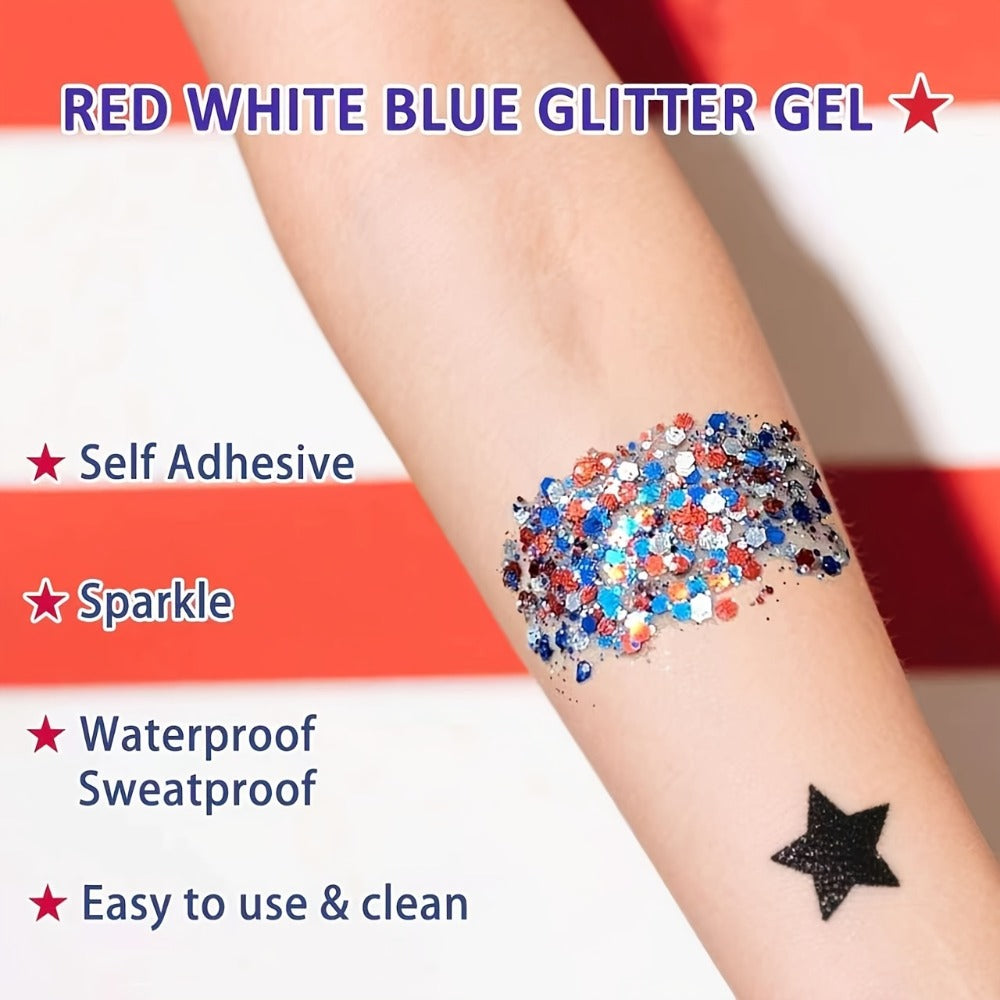 Glitter Makeup Stick Red & Blue Multi-Use Glitter Gel for Face Hair & Body - American Flag Theme for July 4th Independence Day Sports & Stage Makeup