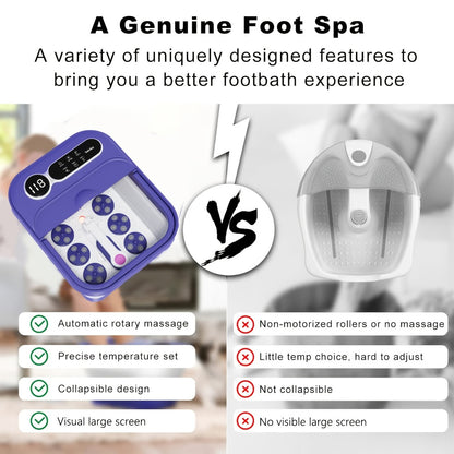 Foot Spa Massager Collapsible with Heater & Temperature Control - Foot Bath Bowl with Bubbles, 6 Massage Rollers, Vibration & Red Light Therapy, Auto Massage Option