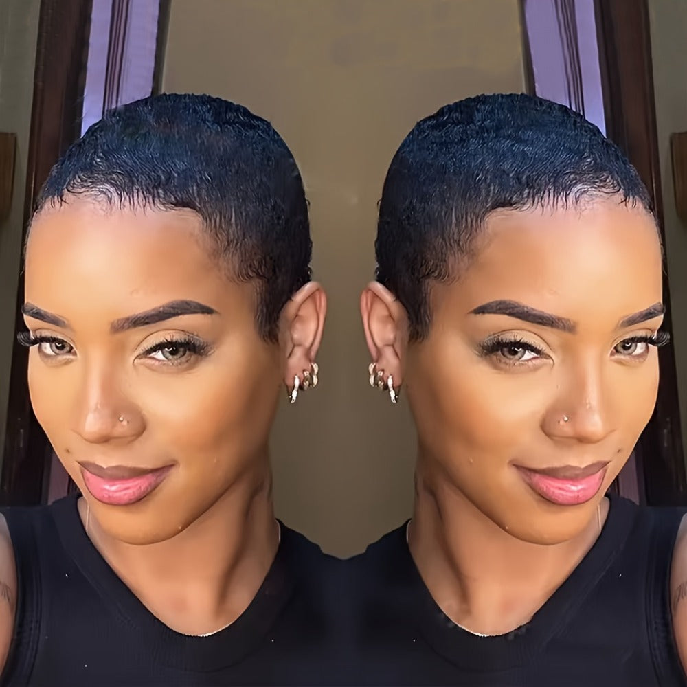 Human Hair Pixie Cut Wig for Women — Brazilian Deep Wave Short Wig with Bangs, 150% Density, Glueless Rose Net Cap, Natural Layered Style, Daily & Party Wear, All Occasions