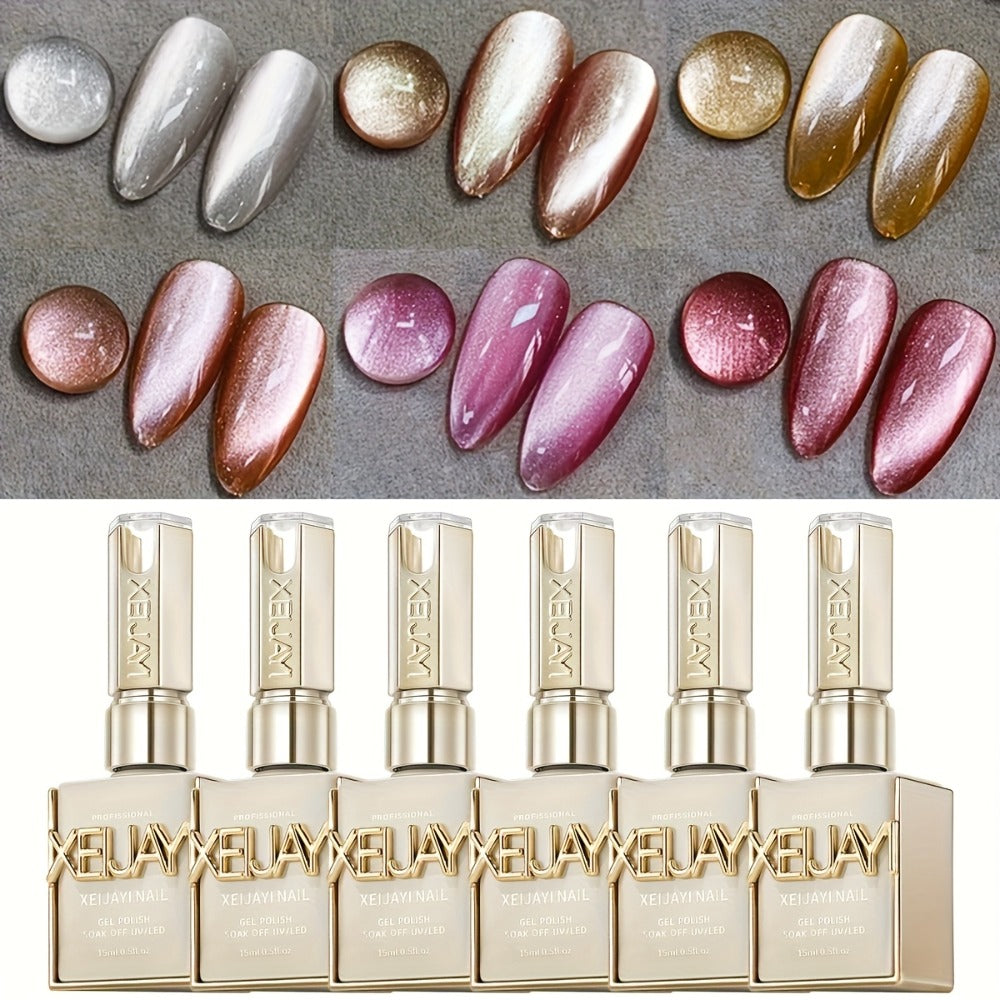 Cat Eye Nail Trends 2025 Holographic Nail Art 6Colors Set 0.51oz Reflective Cat'S Eye Magnetic Nail Gel Soaking LED Gel Salon Female Nail Art Tools Fashion Nail Gel
