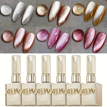 Cat Eye Gel Nail Polish 6 Colors Magnetic Holographic Reflective Rock Candy Soak Off LED UV Nail Art Set - Salon DIY Manicure Gift for Women