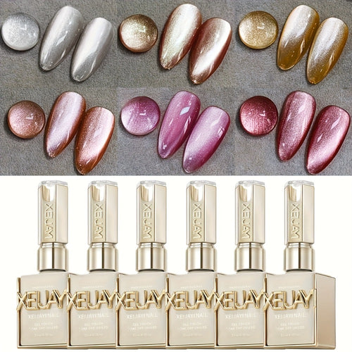 Cat Eye Gel Nail Polish 6 Colors Magnetic Holographic Reflective Rock Candy Soak Off LED UV Nail Art Set - Salon DIY Manicure Gift for Women