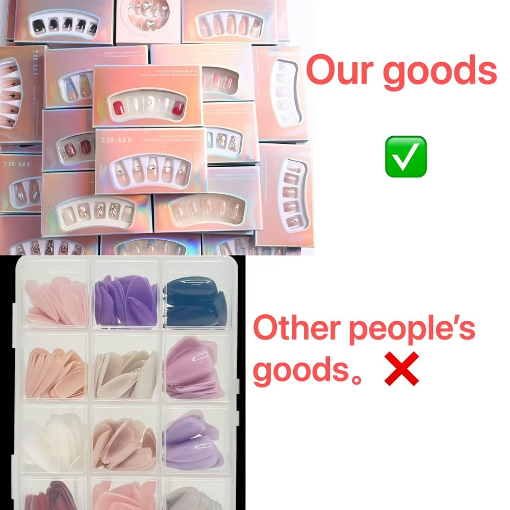 288pcs Mixed Color Square Patch Nails Set, Elegant White French Stripes, Brown, Blue, And Purple Gradient Glitter Design, Reusable Fake Nails for Fashion Manicures, Perfect for Valentine's Day, Easter, Christmas