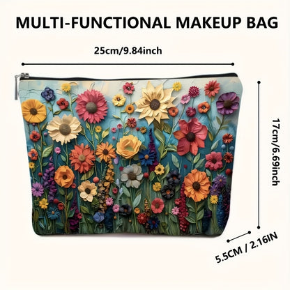 Makeup Bags 4-Pack Daisy Floral Design Zipper Travel Cosmetic Bag Foldable Durable Toiletry Pouch Gift Set for Women Girls Sisters Girlfriends Birthday Christmas