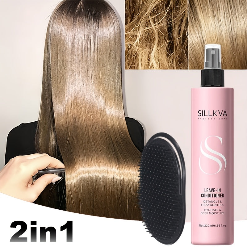 SILLKVA Leave-In Conditioner Spray And Detangling Hair Brush Set, Anti-Frizz Smoothing Leave in Conditioner, Detangle And Tame Frizzy Hair, No More Tangles